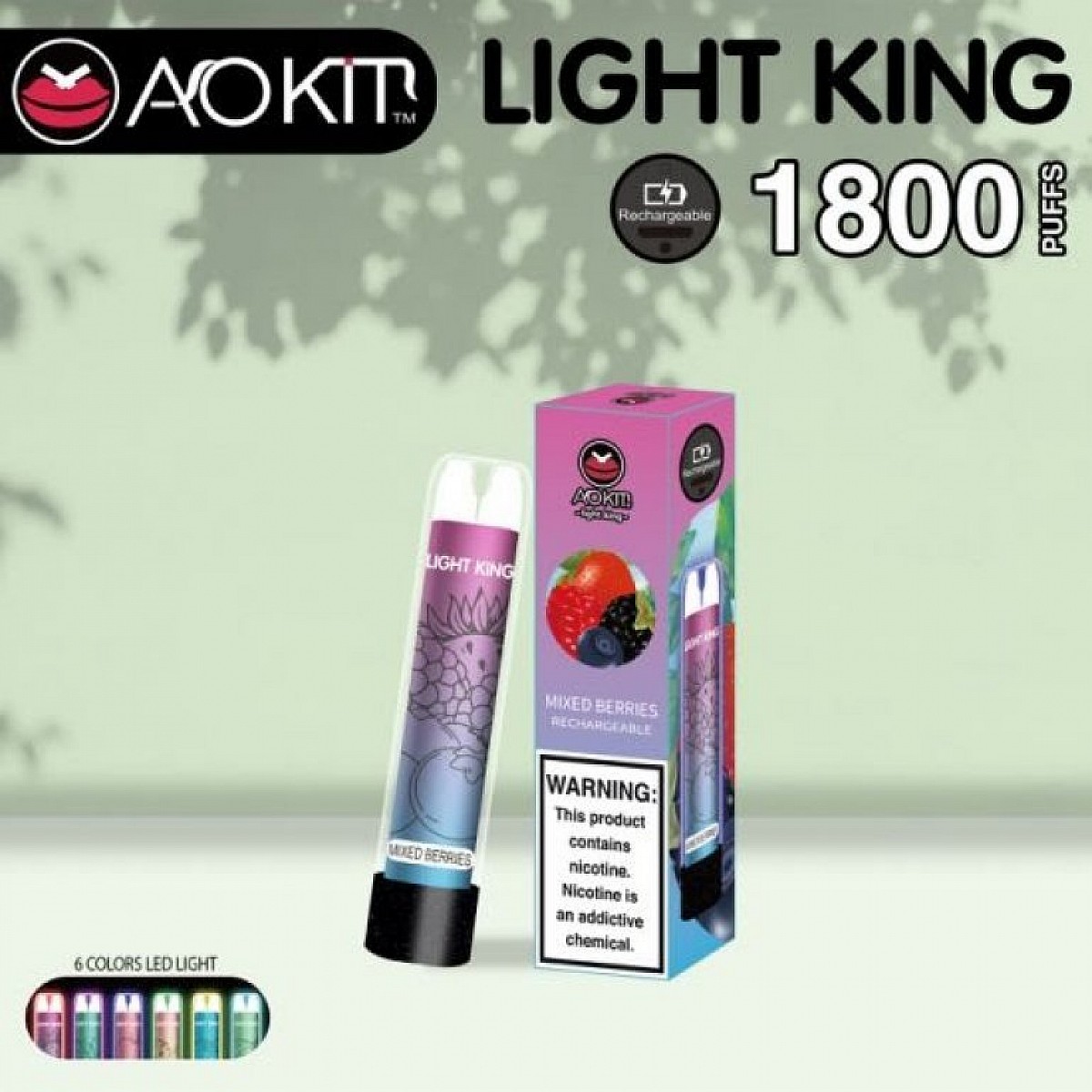 Aokit - Light King 1800 Işıklı Puff Şarj Edilebilir Tek Kullanımlık Elektronik Sigara