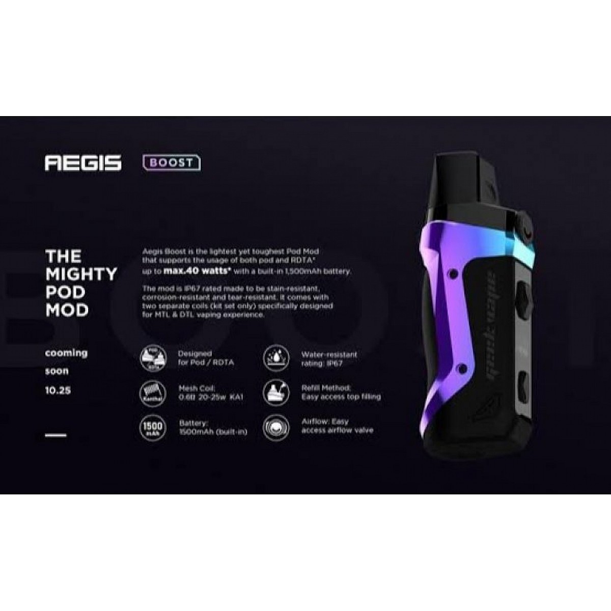 Geekvape - Aegis Boost 40W 1500 Mah Pod Mod Elektronik Sigara Kit