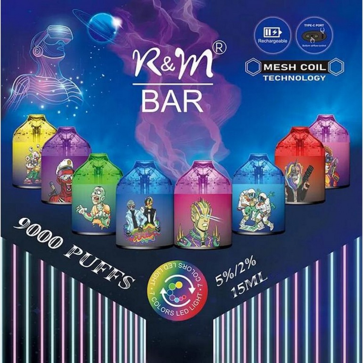 R&M Bar - 9000 Puff Şarj Edilebilen Tek Kullanımlık Elektronik Sigara